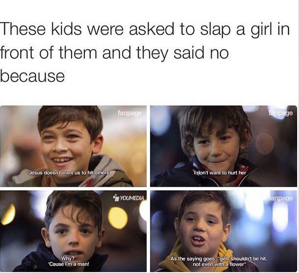 these kids were asked to slap a girl in front of them and they said no because