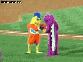 mascot dance off ends with clear winner, awesome breakdance moves at sporting event