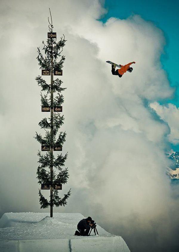ridiculously high snowboard jump, epic