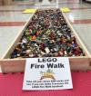 lego fire walk, take off your shoes and socks and see if you can make it across the lego fire walk barefoot