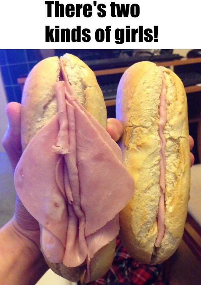 there's two kinds of girls in this world, ham sandwich