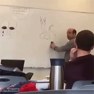 teacher whipes cat drawn off whiteboard to reveal permanent cock