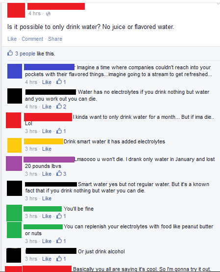 is it possible to only drink water?, facebook health fail