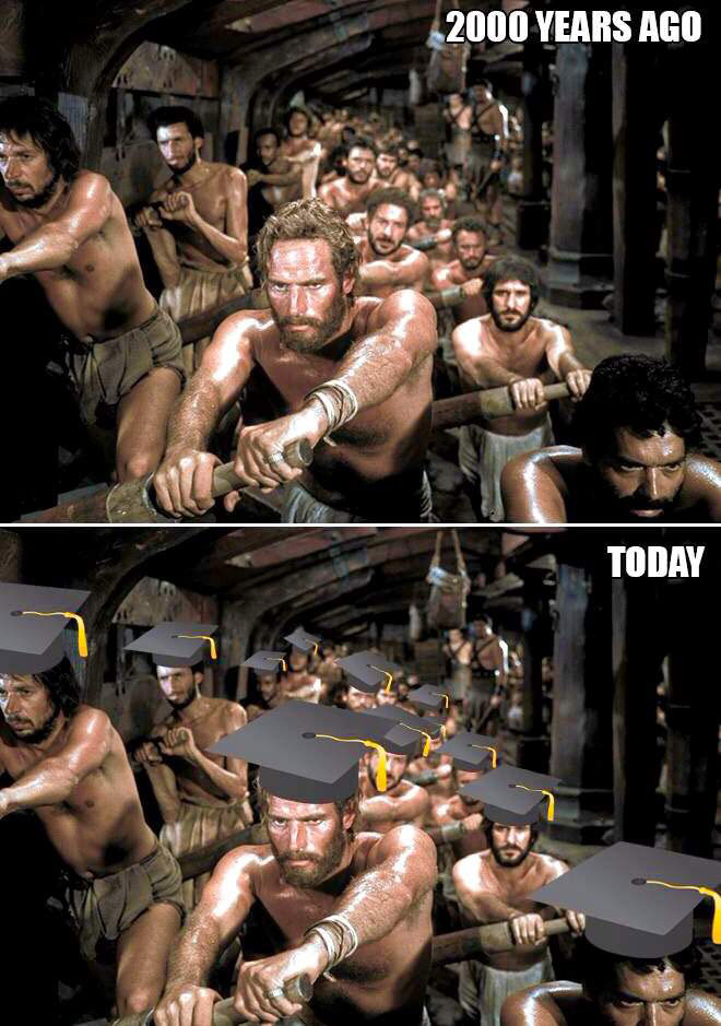 slaves two thousand years ago versus today, graduates, meme