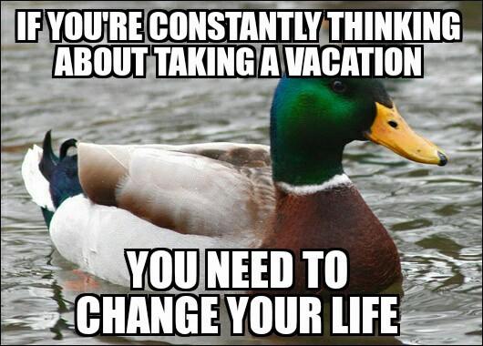 if you're constantly thinking about taking a vacation, maybe you need to change your life, actual advice mallard, meme