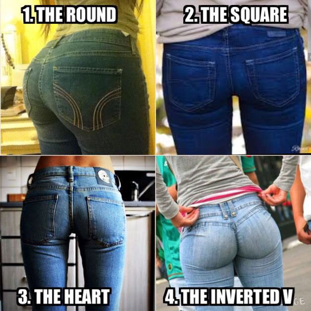 which butt suits your style?, the round the square the heart and the inverted v