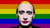 russia just passed a law banning memes of famous people, so here's putin in drag makeup on a gay flag