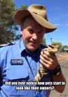 did you ever notice how pets start to look like their owners, lizard with cowboy hat