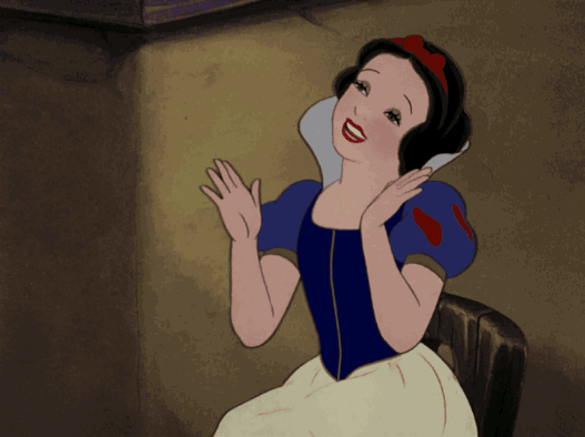 how i feel when it's my birthday and people are singing, snow white clapping her hands joyfully