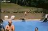 little boy tries back flip off diving board at pool, breaks back, fail