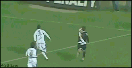 soccer player gets bumped and slides down the stairs, oh shit