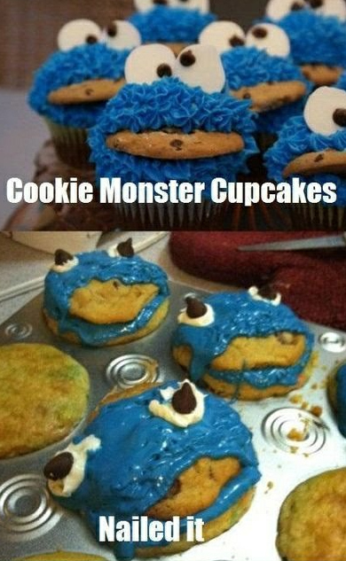 cookie monster cupcakes, nailed it, fail
