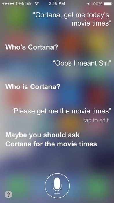 siri is jealous of user asking cortana a question