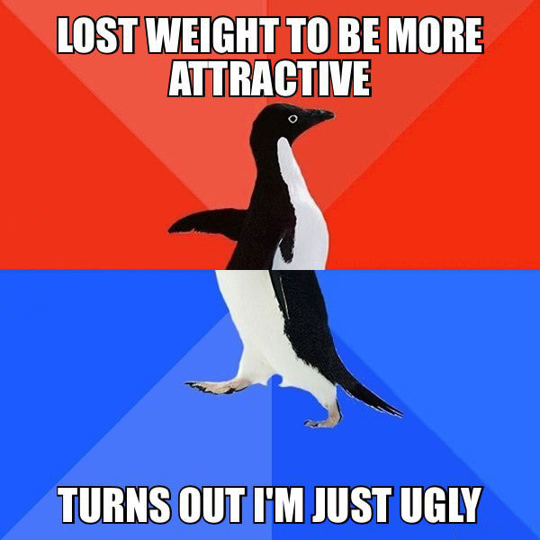 lost weight to become more attractive, turns out i'm just ugly, socially awkward penguin, meme