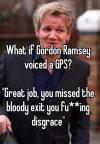 what if gordon ramsey voiced a gps, great job you missed the bloody exit you fucking disgrace