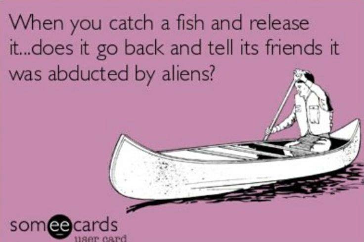 when you catch a fish and release it, does it go back and tell its friends it was abducted by aliens, ecard