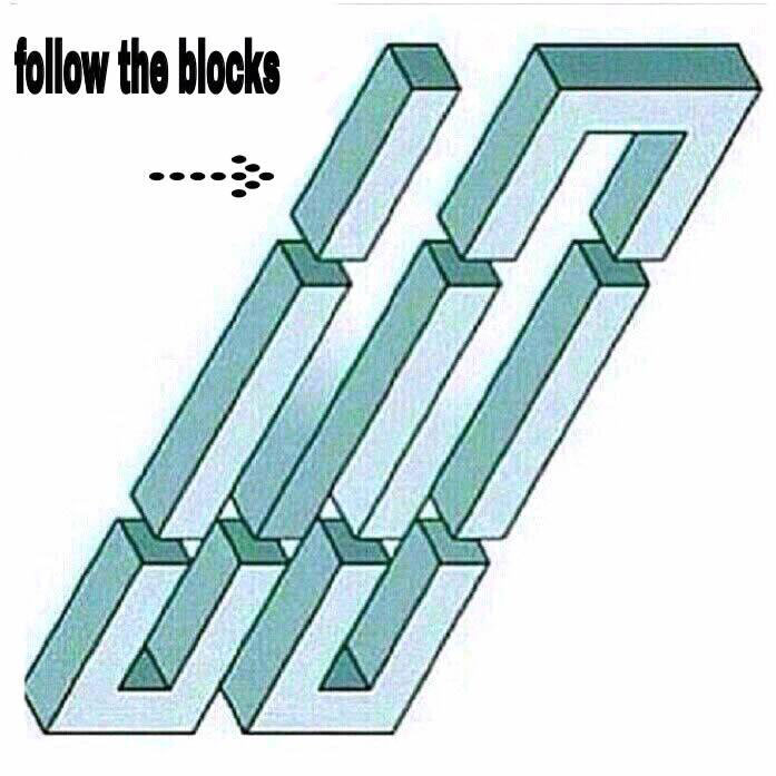 follow the blocks, optical illusion, mind fuck