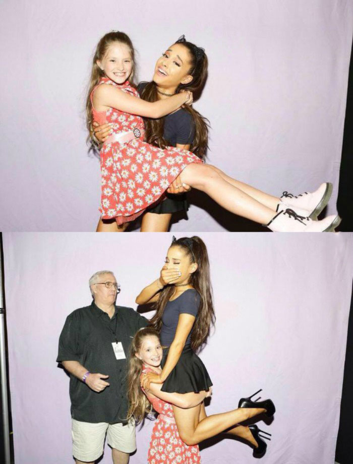 ariana grande has trouble lifting little girl who has no trouble lifting her