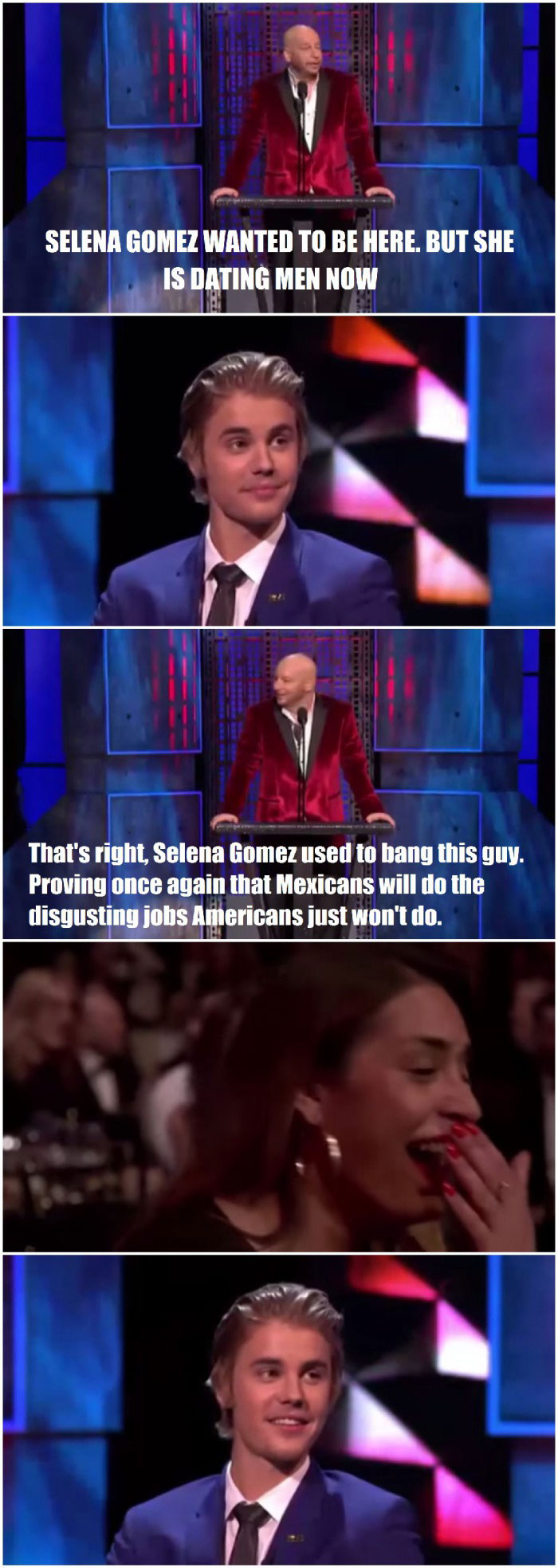 a joke about selena gomez and justin bieber at the roast of justin bieber