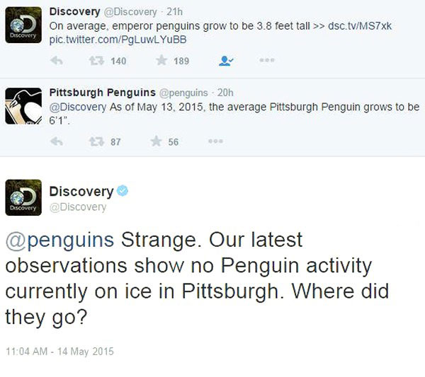 pittsburg penguins get burned by the discovery channel on twitter