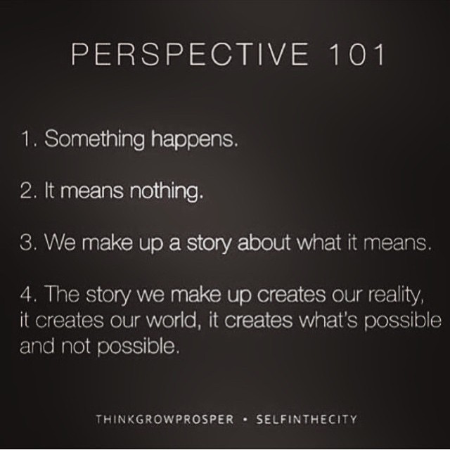 perspective 101, something happens, it means nothing, we make up a story about what it means