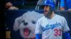baseball player and dog have mouths wide open, lol
