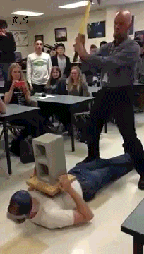 worst class demonstration ever, student hit in crotch with sledge hammer, fail