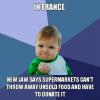 new law says supermarkets can't throw away unsold food and have to donate it, win kid, meme