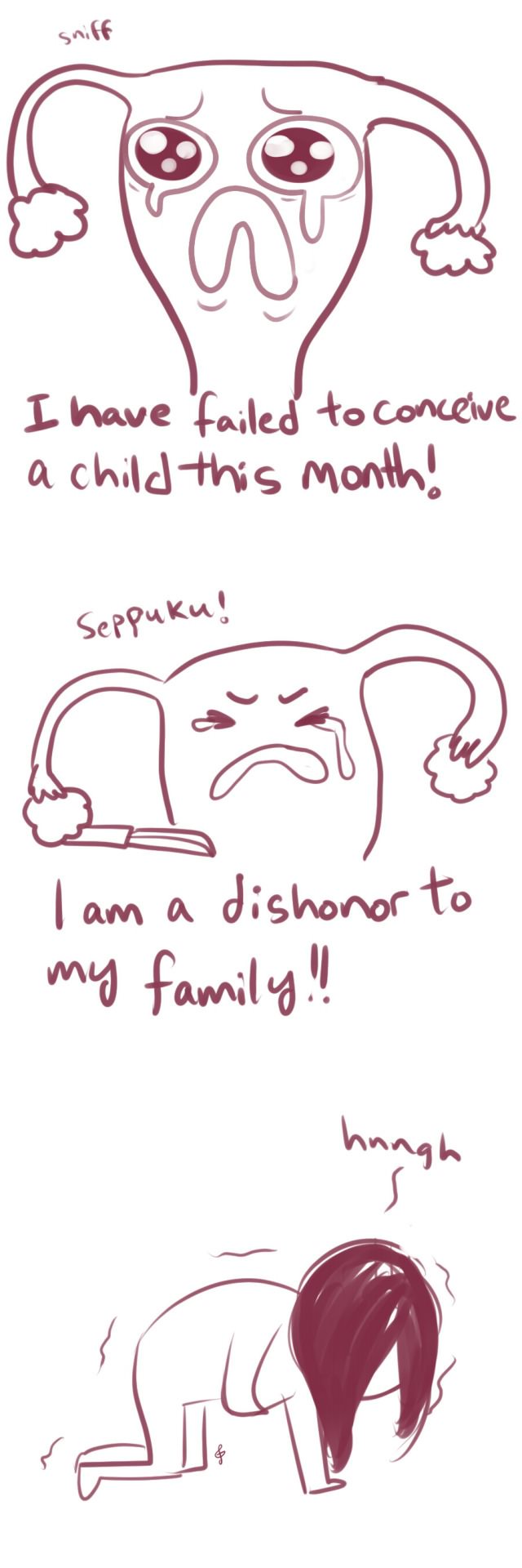 i have failed to conceive a child this month, i am a dishonour to my family, seppuku, hnngh, uterus problems