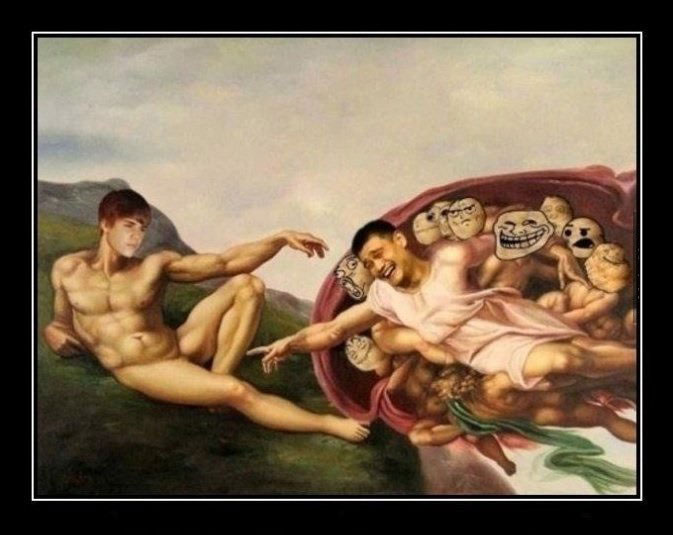 the creation of adam turned into the laughing at bieber