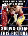 when a may weather fan says he wins, show them this picture, meme, pacquiao