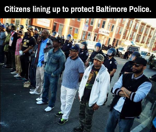citizens lining up to protect baltimore police
