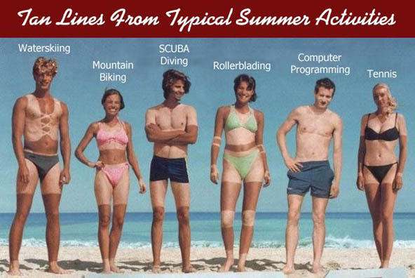 tan lines from typical summer activities, computer programmer