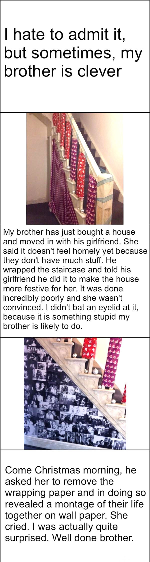 i hate to admit it but sometimes my brother is clever, montage of life on new home wall