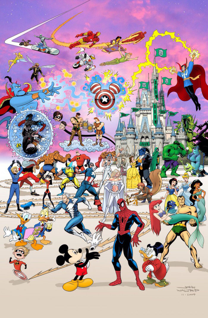 now that disney pretty much owns everything, super heroes, mickey mouse, spiderman, hulk, the little mermaid, captain america, genie