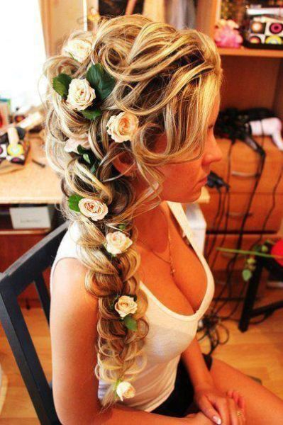 lovely lady with flowers in her hair, cleavage