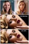 music production process explained by scarlette johanson's face, before mix, after mix, after mastering, after mp3