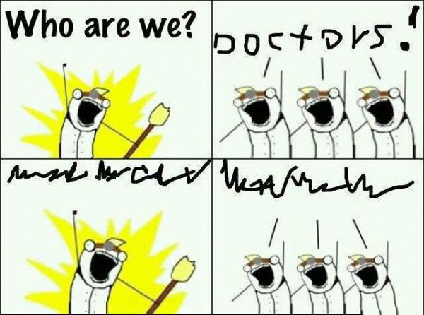 who are we?, doctors, illegible writing