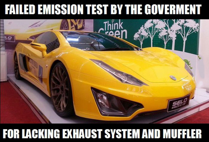 this electric car failed emission test by the indian government for lacking exhaust system and muffler