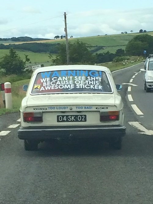 we can't see shit because of this awesome sticker, car rear window sticker