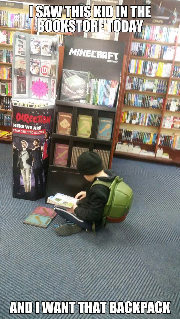 i saw this kid in bookstore today and i want that backpack