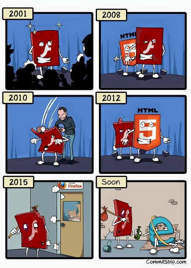 the life and death of flash in 6 slides, comic, internet explorer, html5