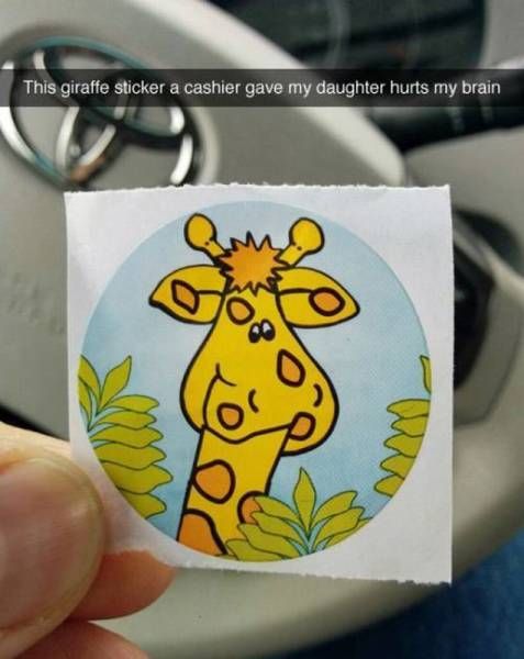 this giraffe sticker a cashier gave my daughter hurts my brain