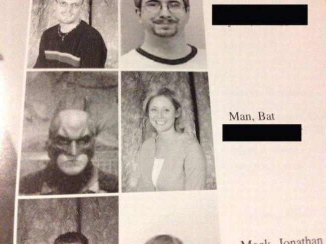 man, bat, yearbook photo of batman