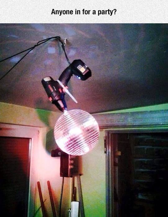 anyone in for a party, disco ball on a power drill