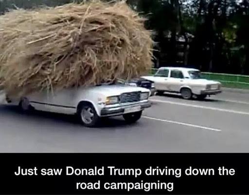 just saw donald trump driving down the road campaigning