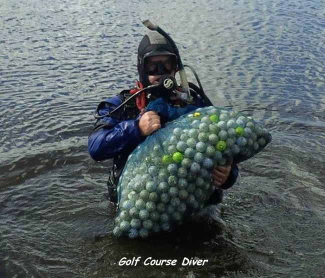 golf courser diver displaying his catch