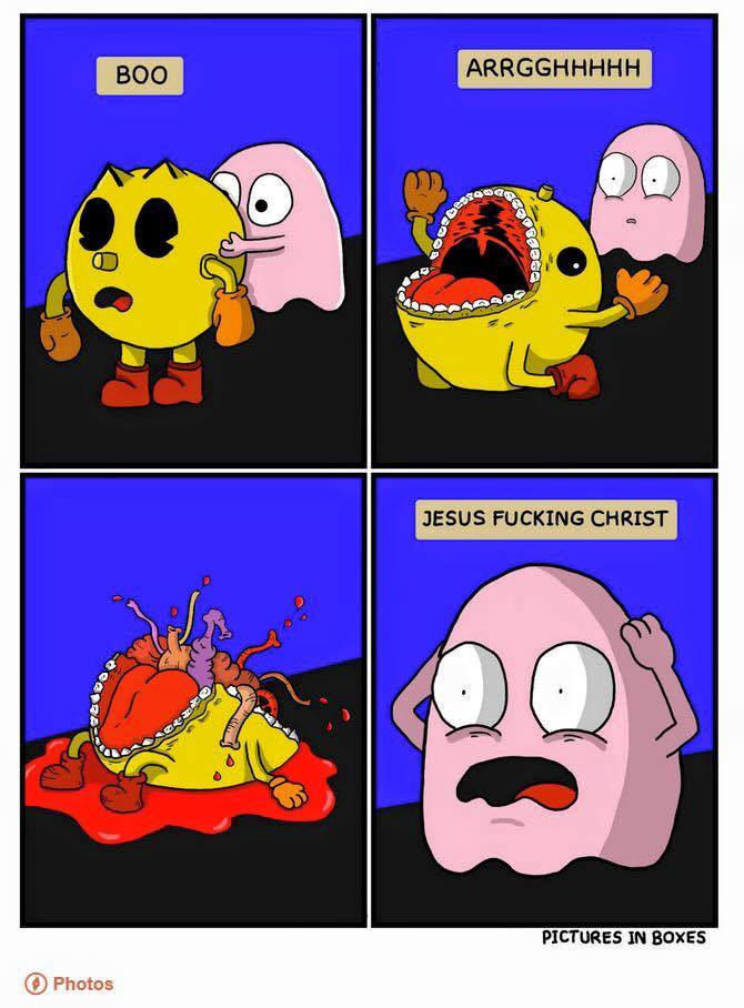 pacman gets touched by a ghost and oh god, comic
