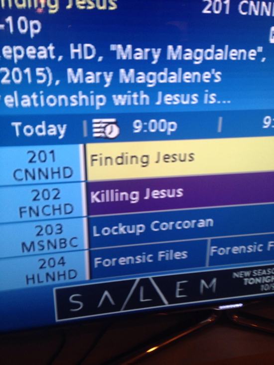 finding jesus, killing jesus, tv channel line up is trying to tell us something