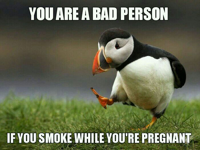 you are a bad person if you smoke while you are pregnant, unpopular opinion puffin, meme